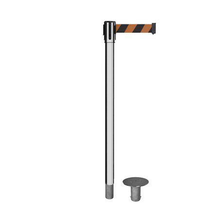 MONTOUR LINE Retractable Belt Removable Stanchion, 2ft Pol.Steel Post  9ft. Blk/Or MX530R-PS-BOD-90